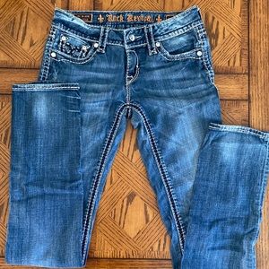 Rock Revival women’s blue denim straight leg jeans, size 28